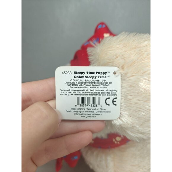 Gund Sleepy Time Puppy Plush 14" Red Paw Print Hat Scarf Cuddly Bedtime Buddy - Picture 2 of 10